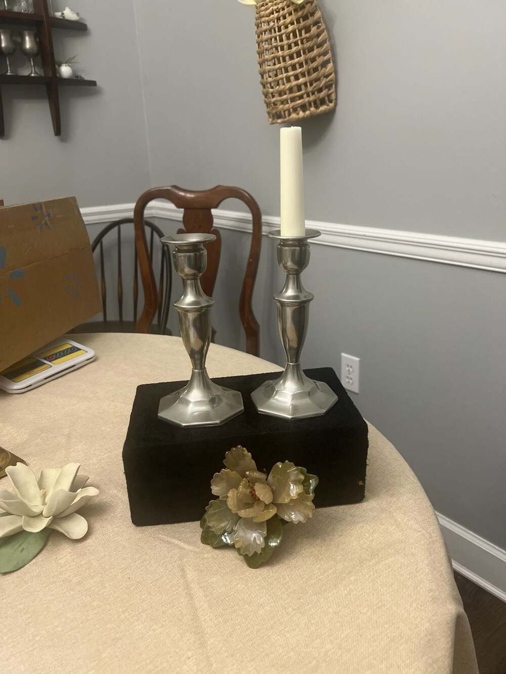 Vintage Pewter Octagonal Base Candlestick Holders - Set of 2